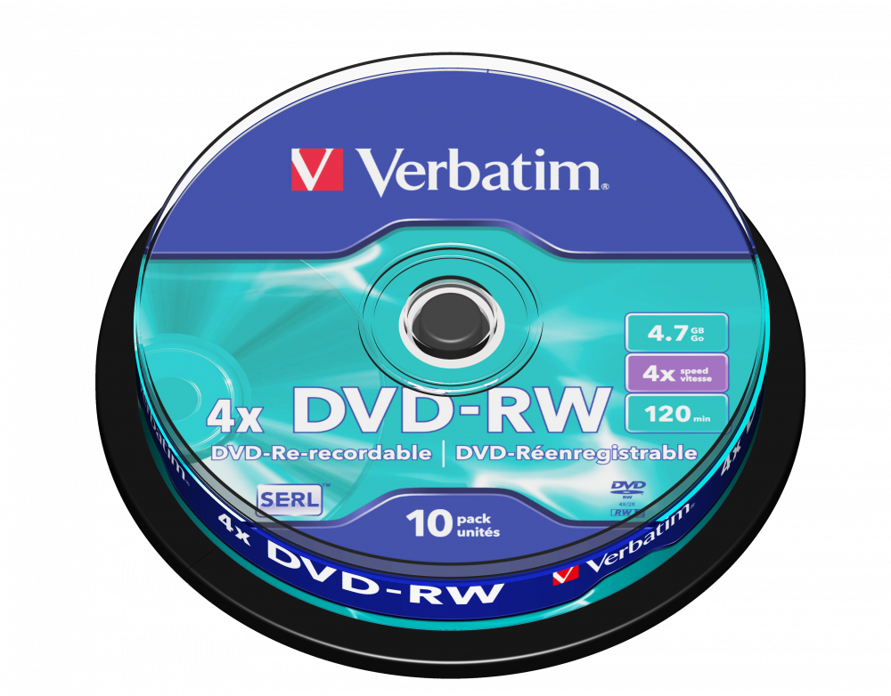 VERBATIM DVD-RW újraírható lemez, 4,7 GB, 10 db hengeren (43552)