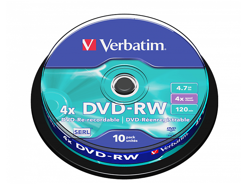 VERBATIM DVD-RW újraírható lemez, 4,7 GB, 10 db hengeren (43552)