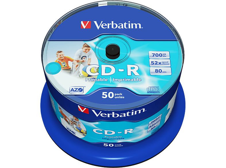 VERBATIM CD-R nyomtatható lemez, 700 MB, 50 db hengeren (43438)