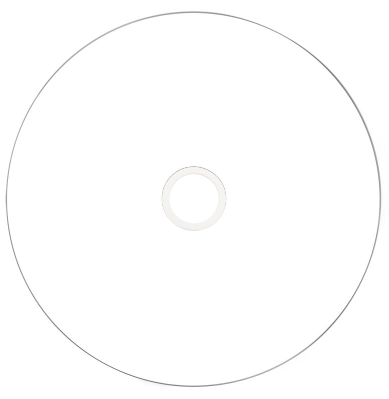 Egy üres fehér CD fekete középső lyukkal. A szélek enyhén átlátszóak.