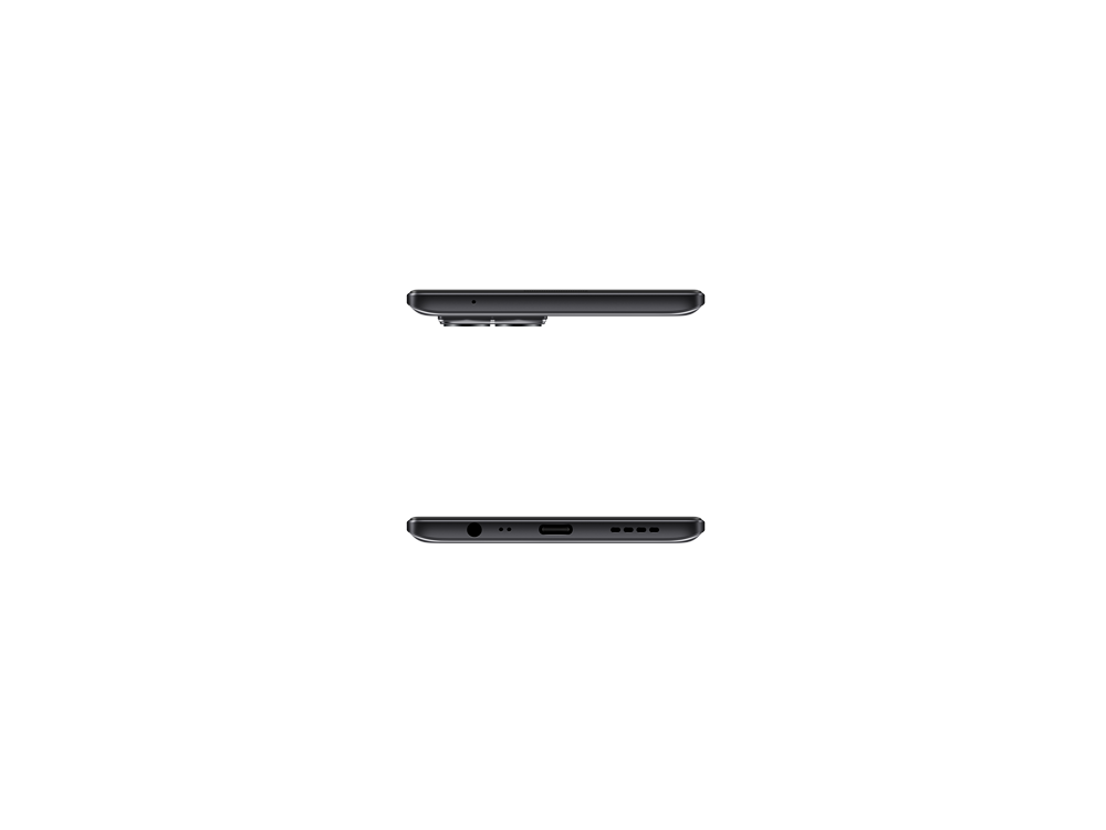 Dos vistas de un smartphone negro. Una desde el lateral, la otra desde abajo.