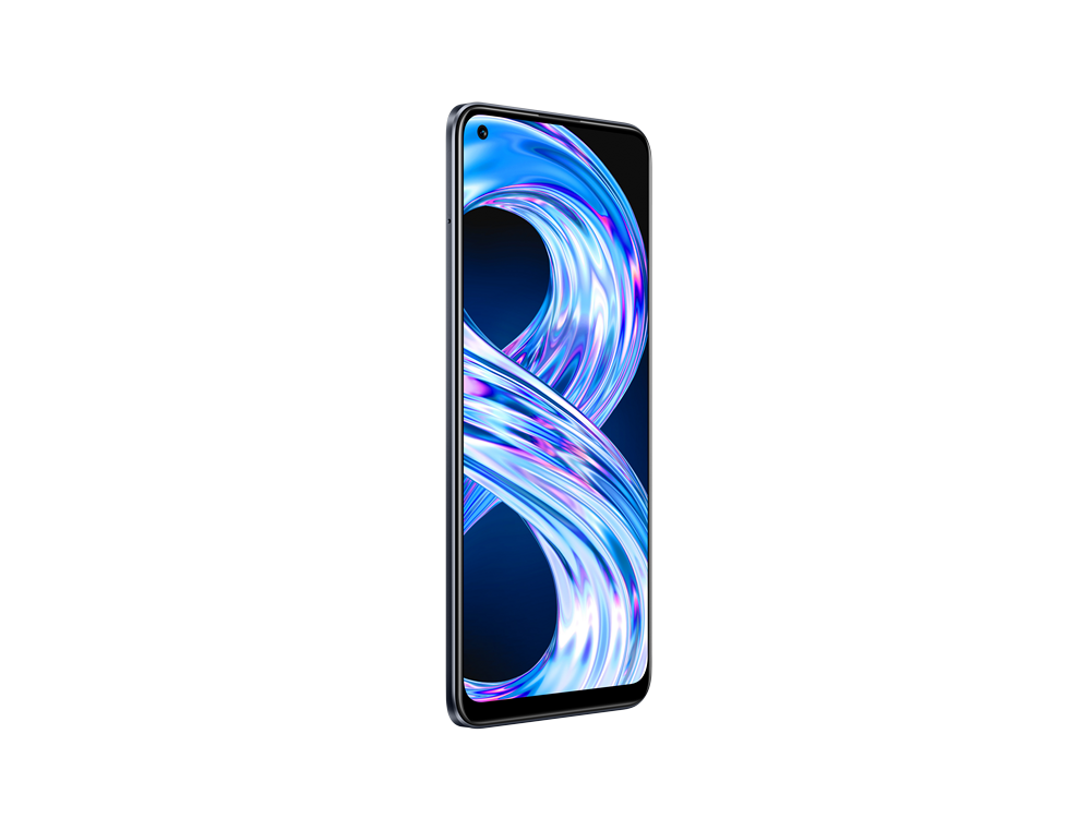 Smartphone Realme, mostrando la pantalla, sobre un fondo oscuro.