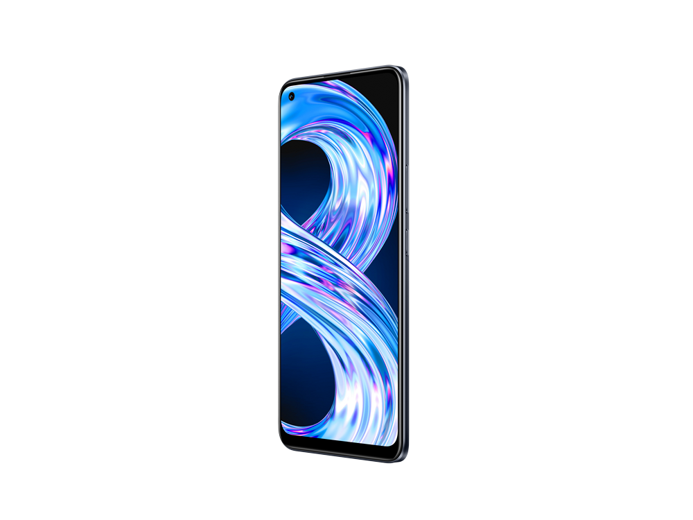 Smartphone negro con fondo abstracto azul en la pantalla.