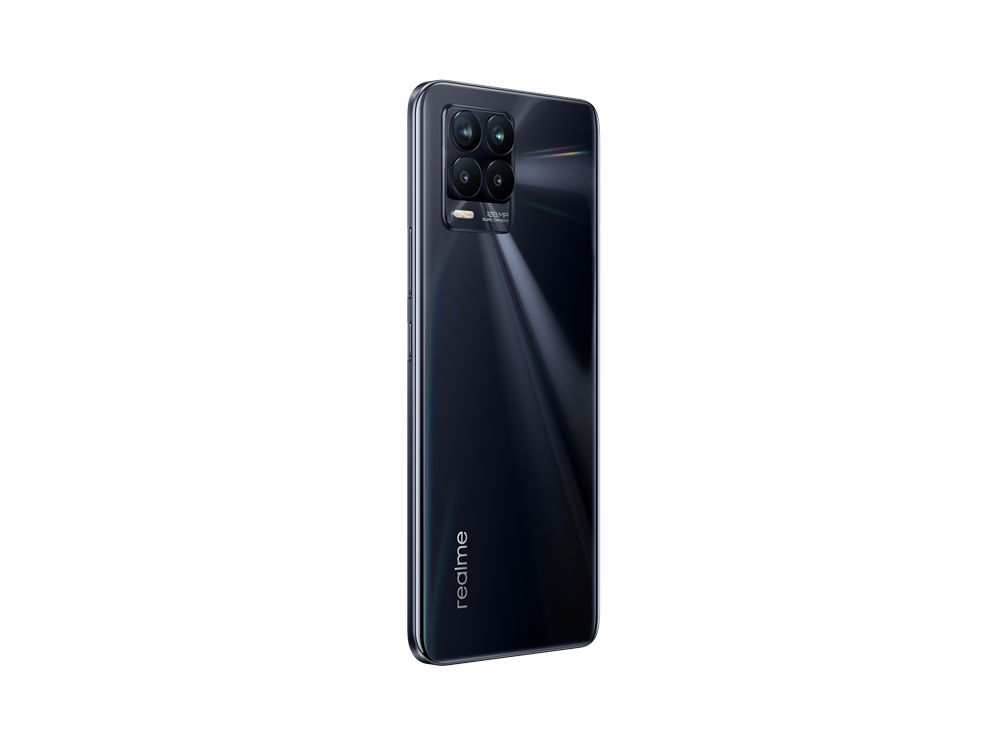 Un teléfono inteligente negro con múltiples cámaras, con un fondo negro.