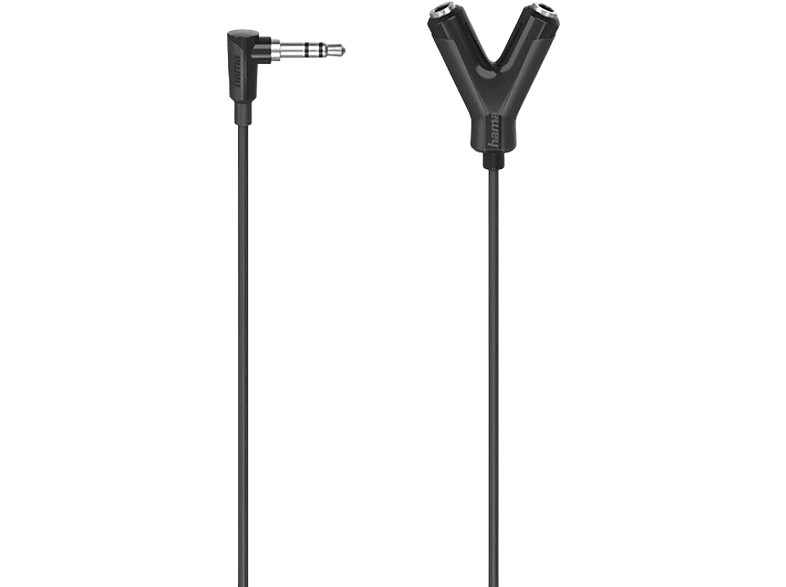 Adaptador Jack - Hama 00205190, De conector 3.5 mm 90º a 2 enchufes mm, 0.2 m, Negro