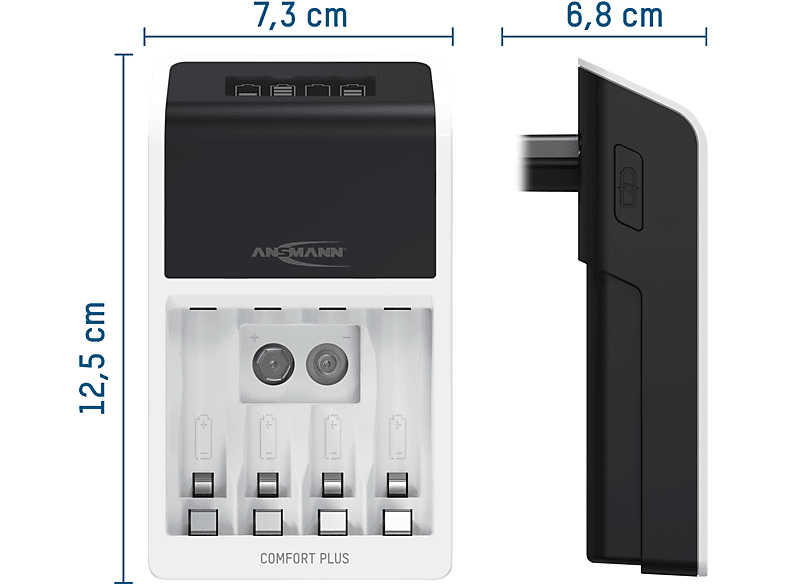 ANSMANN 1001-0094-01 NIBC-COMFORTPLUS-EU-4XAA2100-CB Akku-Ladegerät universal, Nickel-Metallhydrid, Schwarz/Weiß