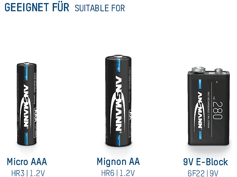 ANSMANN 1001-0094-01 NIBC-COMFORTPLUS-EU-4XAA2100-CB Akku-Ladegerät universal, Nickel-Metallhydrid, Schwarz/Weiß