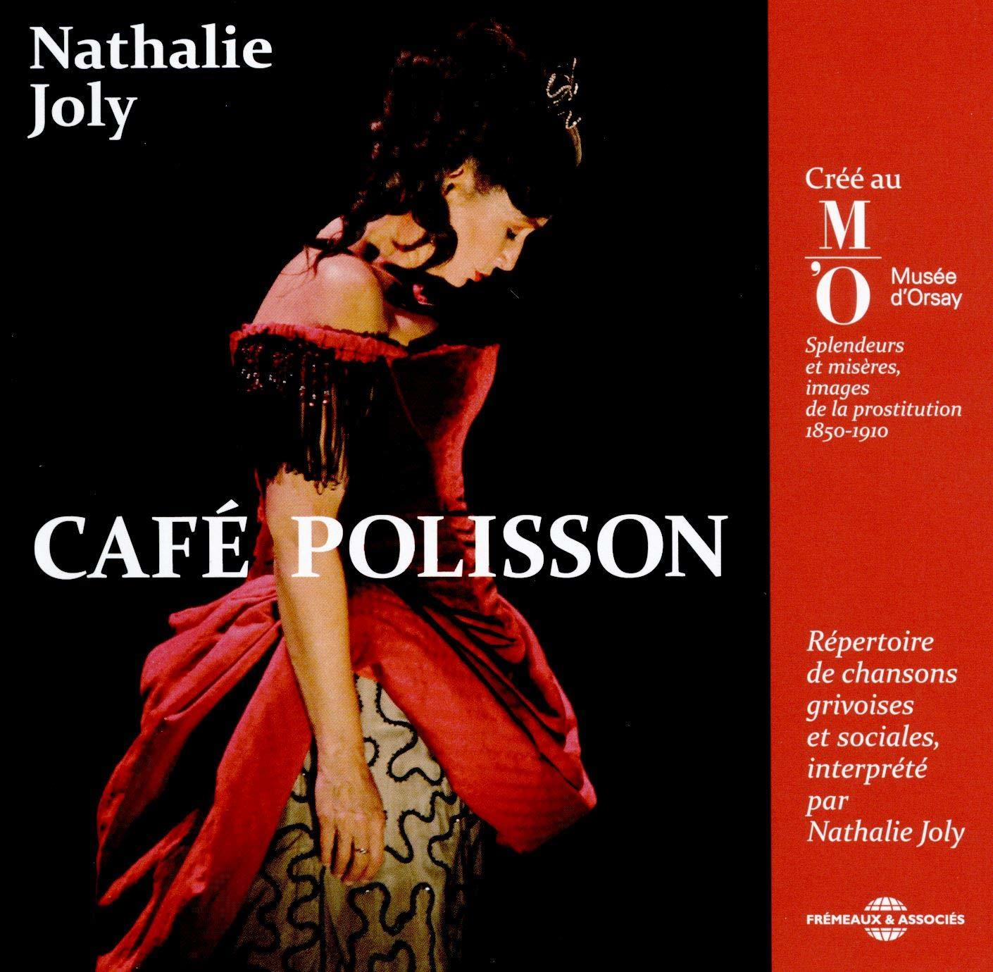 Femme en robe rouge, texte Café Polisson, couverture de livre.