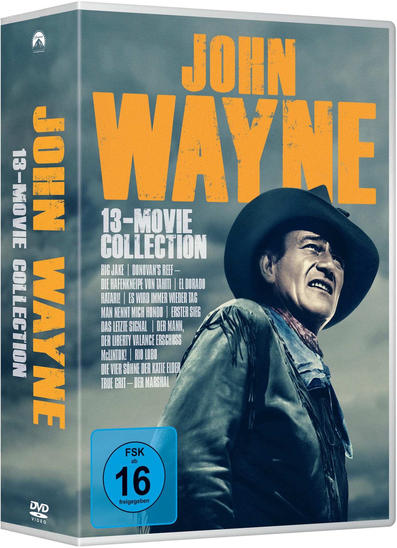 John Wayne Filmkollektion DVD-Box-Set. Enthält ein Porträt und den Titel. 13-Filme-Sammlung.