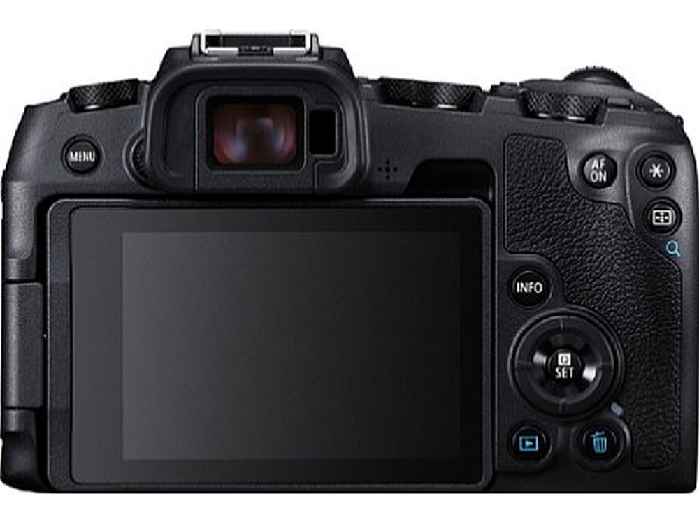 Parte trasera de una cámara Canon negra con botones y pantalla.