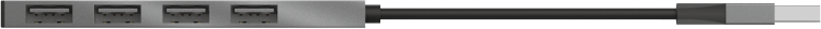 USB-C kábel portokkal. Fém szürke és fekete. A kábel mindkét végét mutatja.
