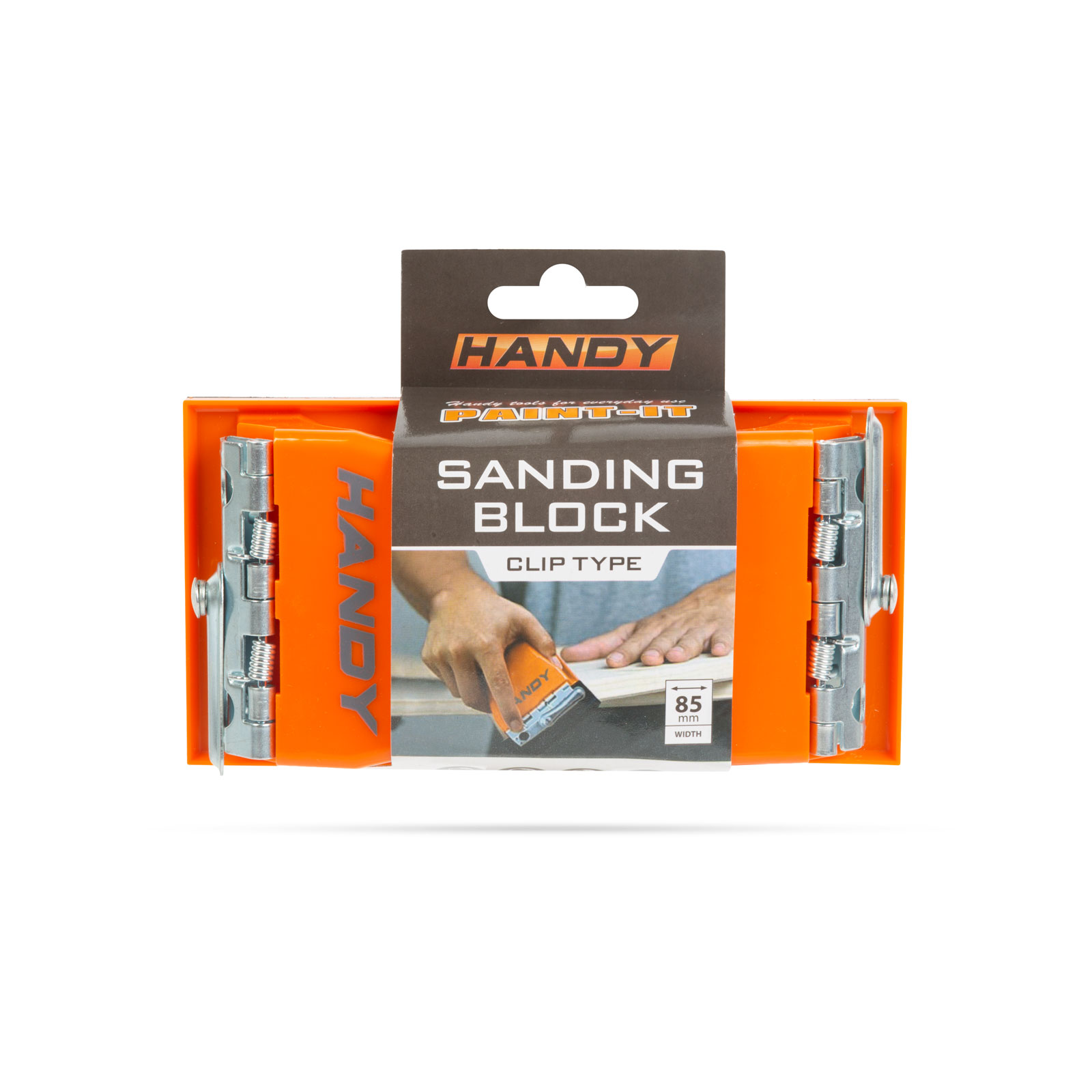 Egy narancssárga Handy csiszolótömb a csomagolásában.