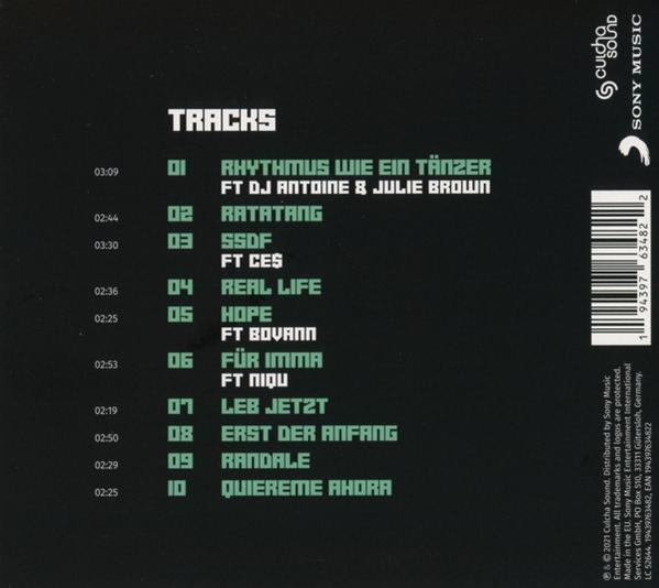 CD-Cover mit Titelliste in grüner Schrift auf dunkelgrünem Hintergrund.
