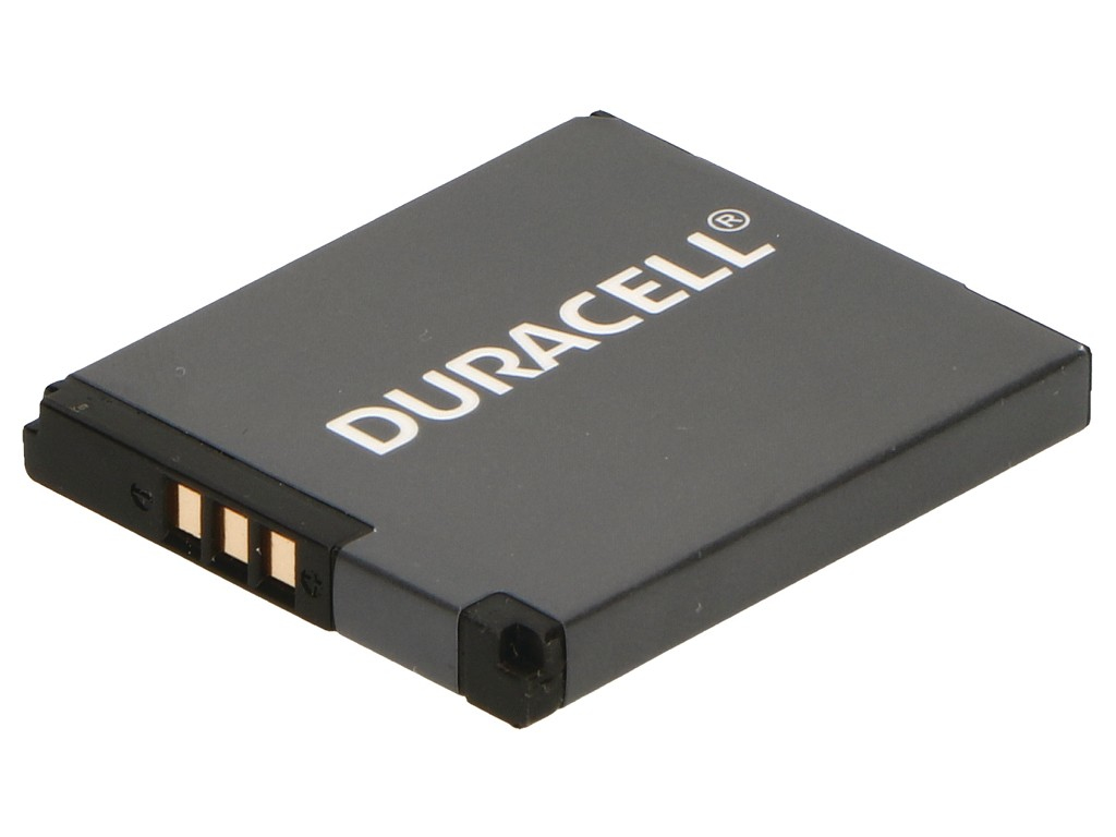 A small, rectangular Duracell battery with the Duracell logo on a gray surface.