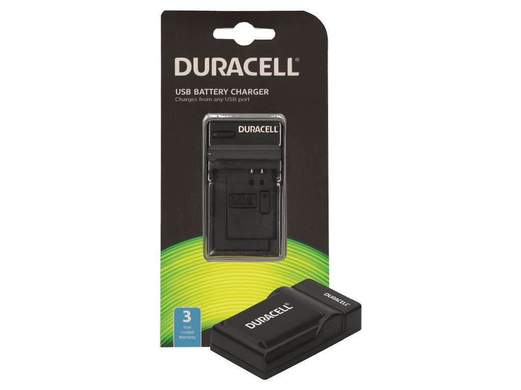 A Duracell USB battery charger is shown with a charger and the battery charger's package.