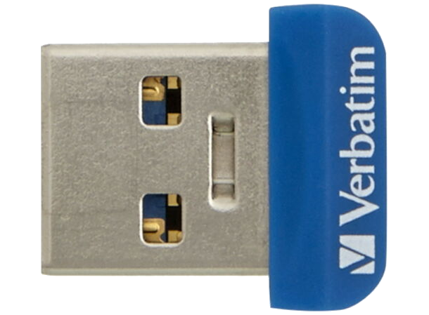 Egy kék USB meghajtó a 'Verbatim' felirattal.