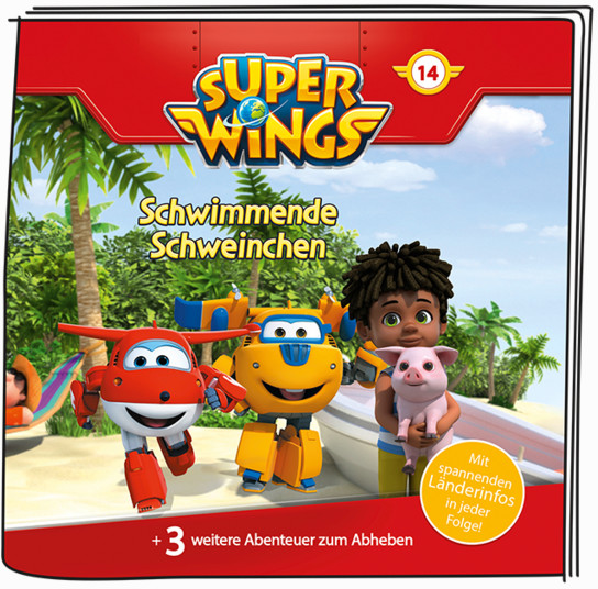 Ein Cartoon-Buchcover mit Flugzeugfiguren und einem Schwein, auf weißem Hintergrund.