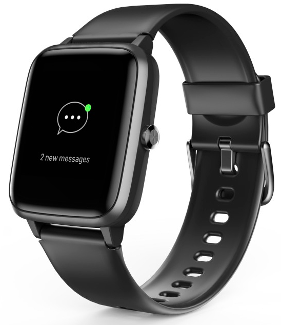Smartwatch noire affichant deux nouvelles notifications de messages.