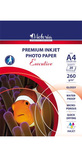 Fotópapír csomag bohóchal korallban. A szöveg tartalmazza: 'Premium Inkjet Photo Paper', 'A4', és 'Glossy'.