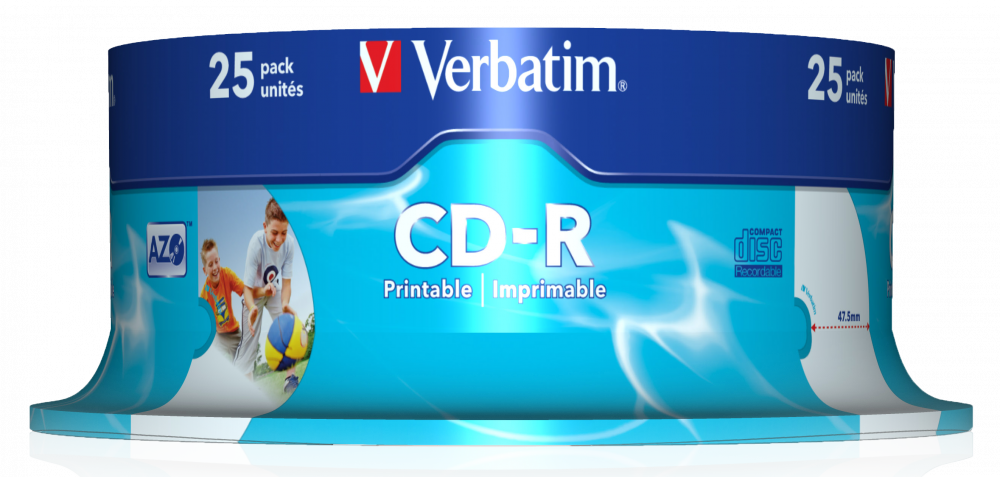 Verbatim CD-R 25-ös csomag. Kék csomagolás, játszó gyerekek képeivel és szöveggel.