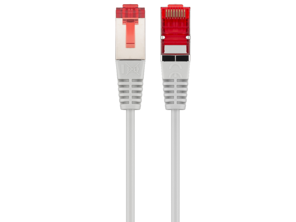 Dos cables Ethernet blancos con conectores rojos, listos para usar.
