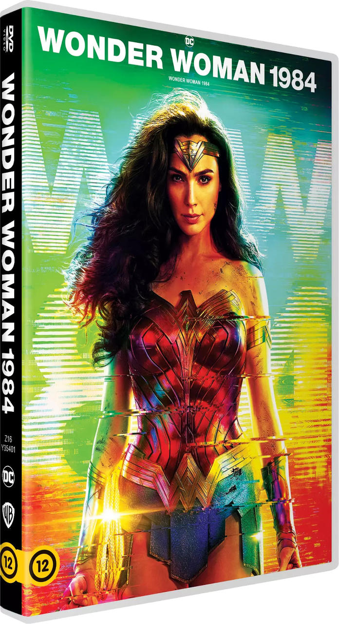 Wonder Woman 1984 DVD borító. Gal Gadot. Színes grafika. Fehér háttér.