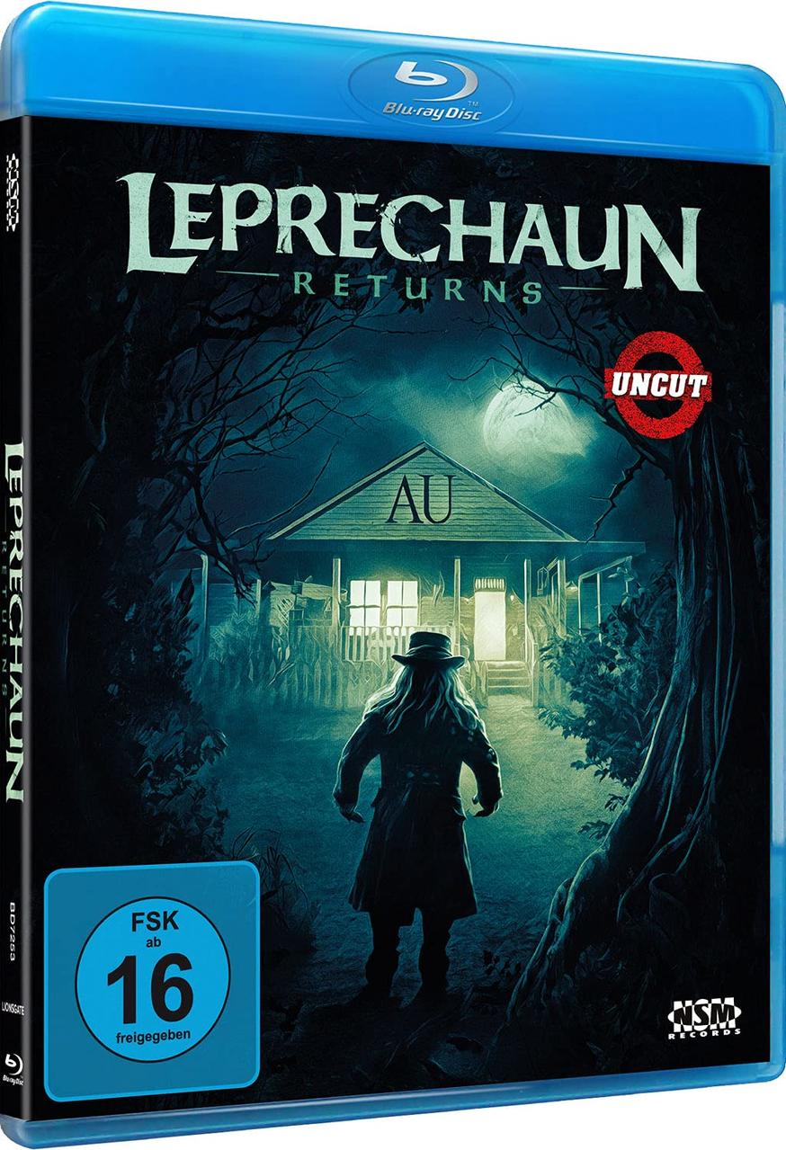 Blu-ray-Disc von "Leprechaun Returns" mit Cover-Art eines unheimlichen Hauses bei Nacht.