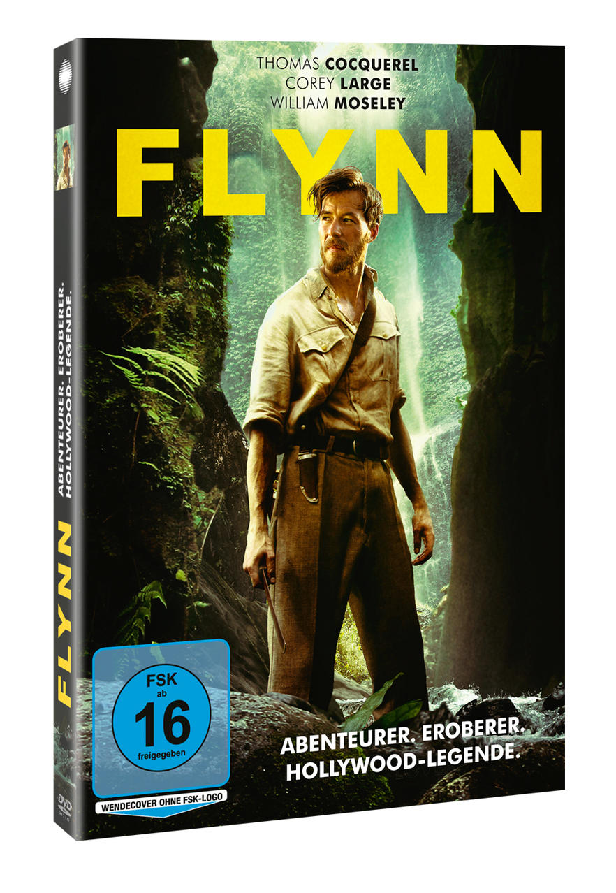 DVD-Hülle für "Flynn" mit einem Mann in Khaki-Kleidung in einer Dschungel-Szene.