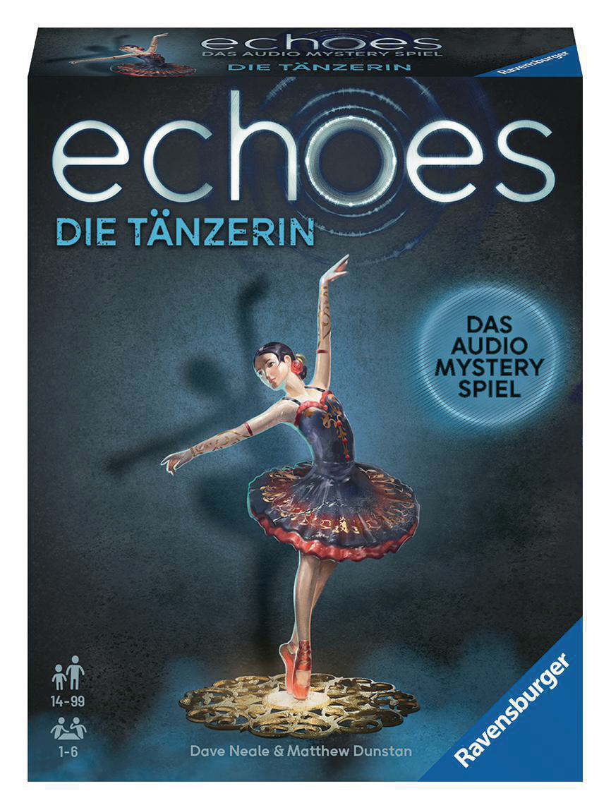 Eine Brettspielbox mit dem Titel 'echoes' und einem Ballerina-Bild, das eine Tänzerin im Tutu zeigt.
