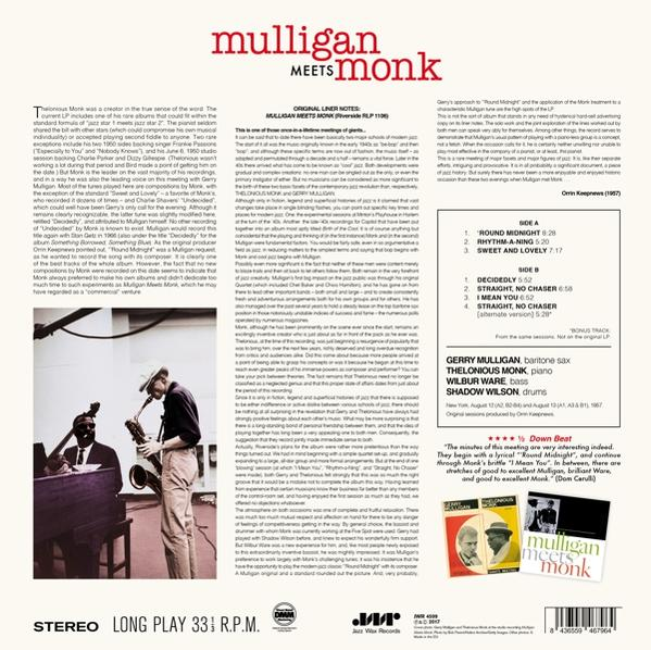 Mulligan, Gerry / Monk, Thelonious - GERRY MULLIGAN MEETS MONK  - (Vinyl)