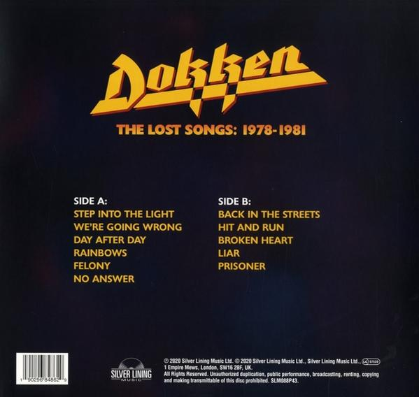 Dokken-Musikalbumcover, The Lost Songs: 1978-1981, mit Titelliste.