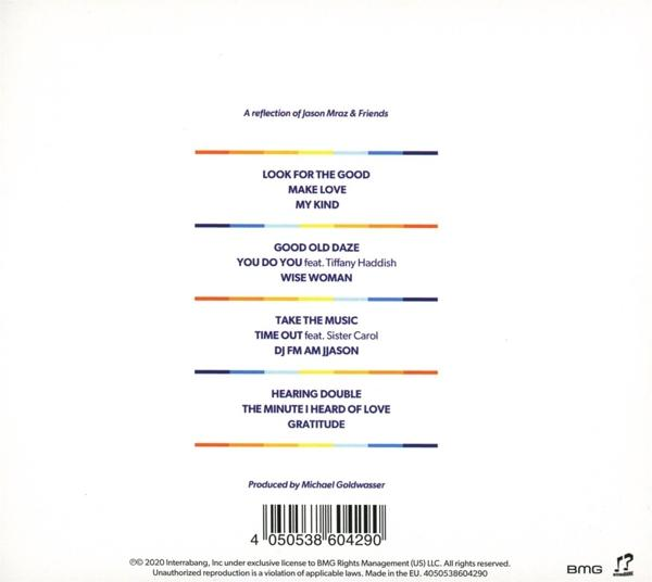 Dos de CD avec titres et crédits en blanc sur fond blanc avec barres colorées.