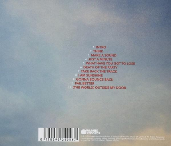 Rückseite eines Albums mit Himmels Hintergrund und Songtiteln.