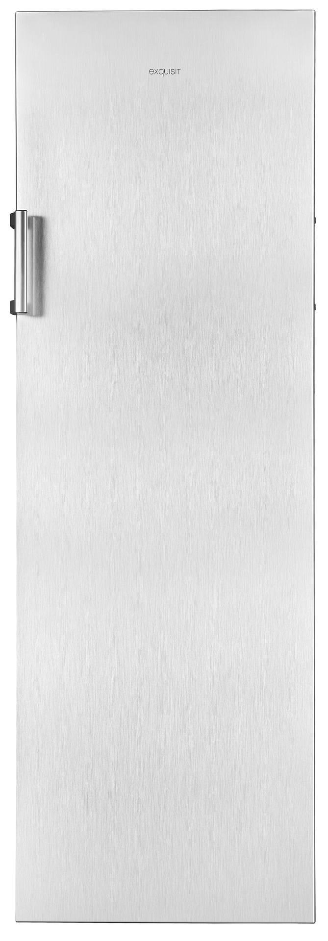 Ein weißer Exquisit Kühlschrank, Vollansicht, auf weißem Hintergrund.