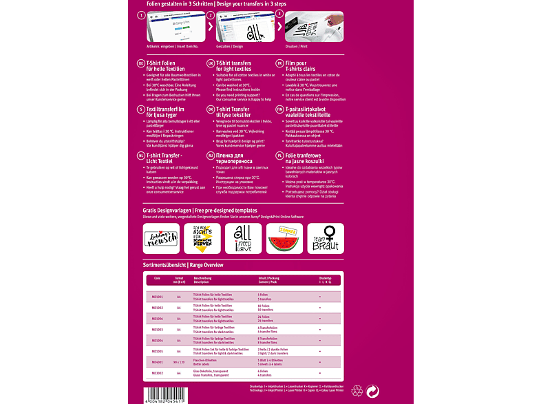 Thumbnail - AVERY ZWECKFORM MD1001 Textil-Folien 210 x 297 mm A4 Inhalt: 5 Bogen