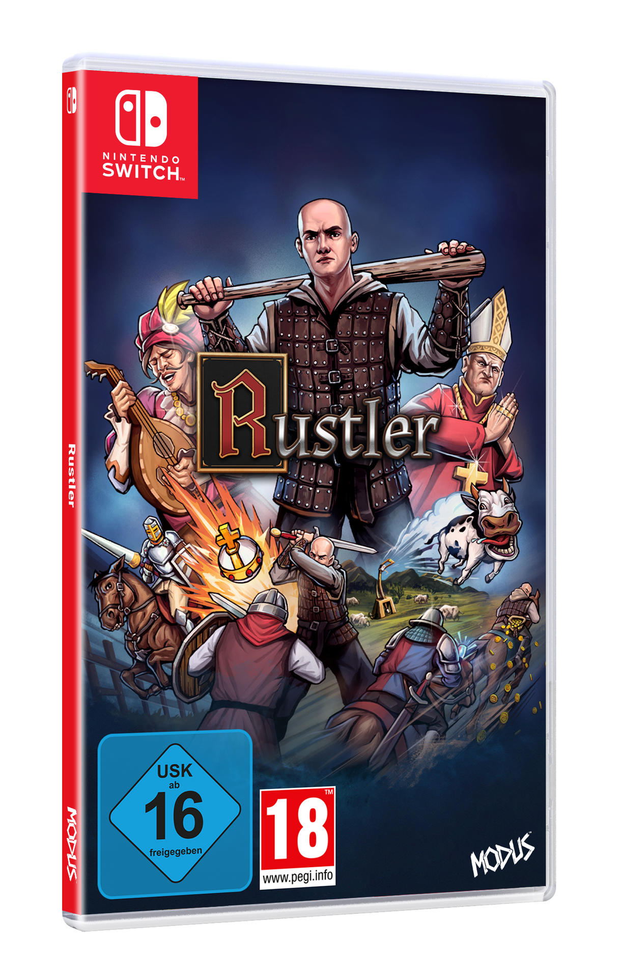Spielcover für Nintendo Switch: ein Spiel mit mittelalterlichem Thema und mehreren Charakteren.