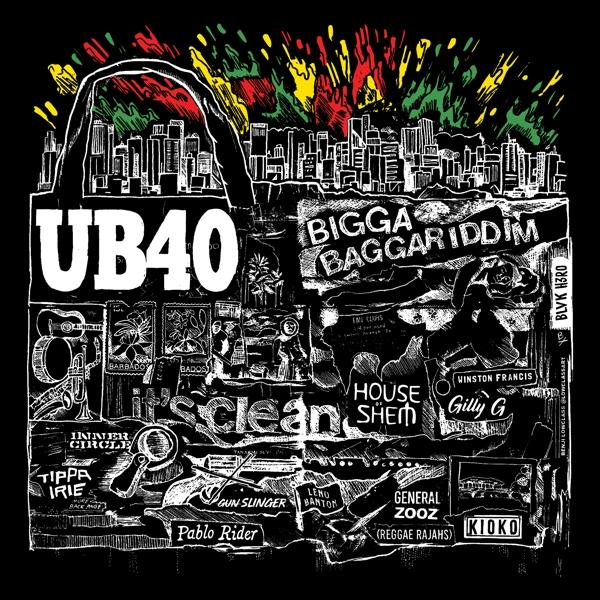Album borítója egy rajzzal egy táskáról, a város látképével és a szöveggel: 'UB40 Bigga Baggariddim'.
