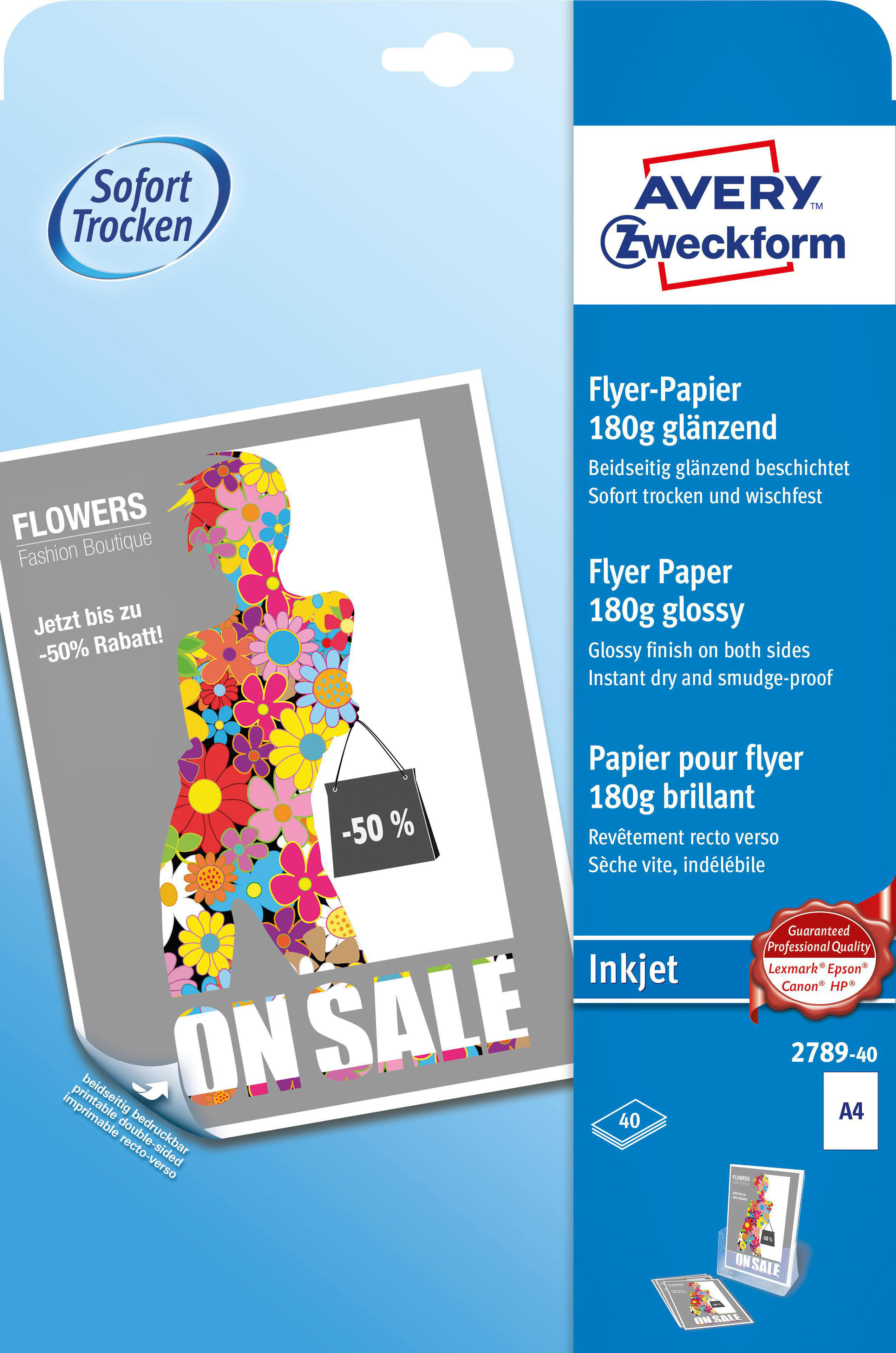 AVERY ZWECKFORM 2789-40 Inkjet Papier Flyer 40 Inhalt: Flyer, g/m², beschichtet, Blatt mm Blatt beidseitig 180 297 A4 210 40 x