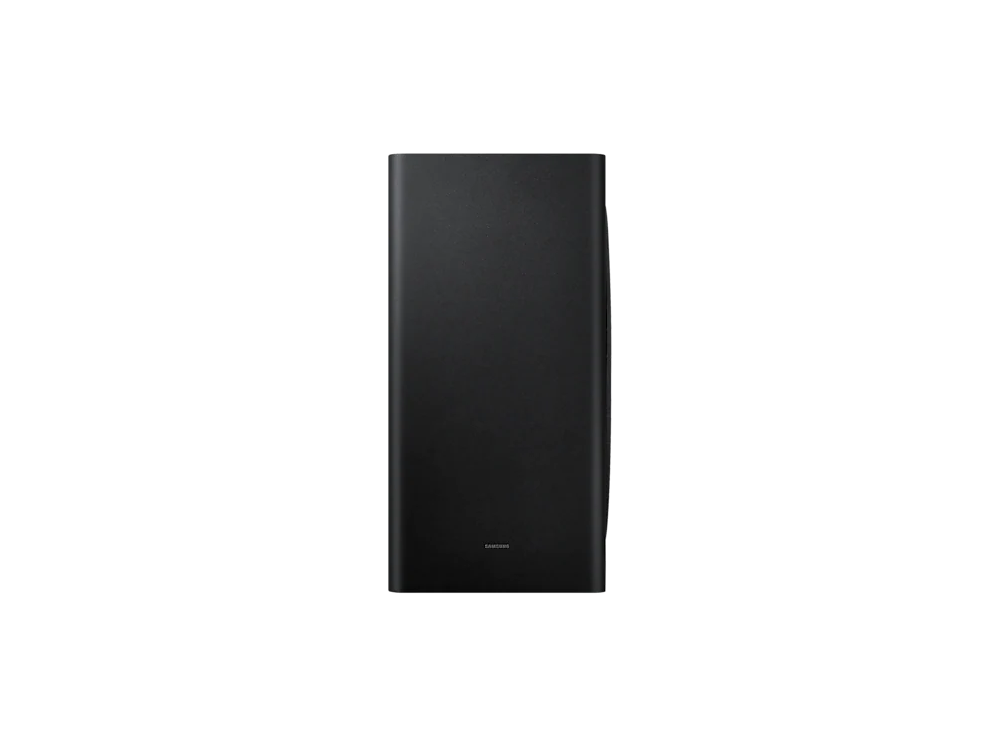 Barra de sonido negra sobre fondo negro. El logotipo de Samsung es visible.