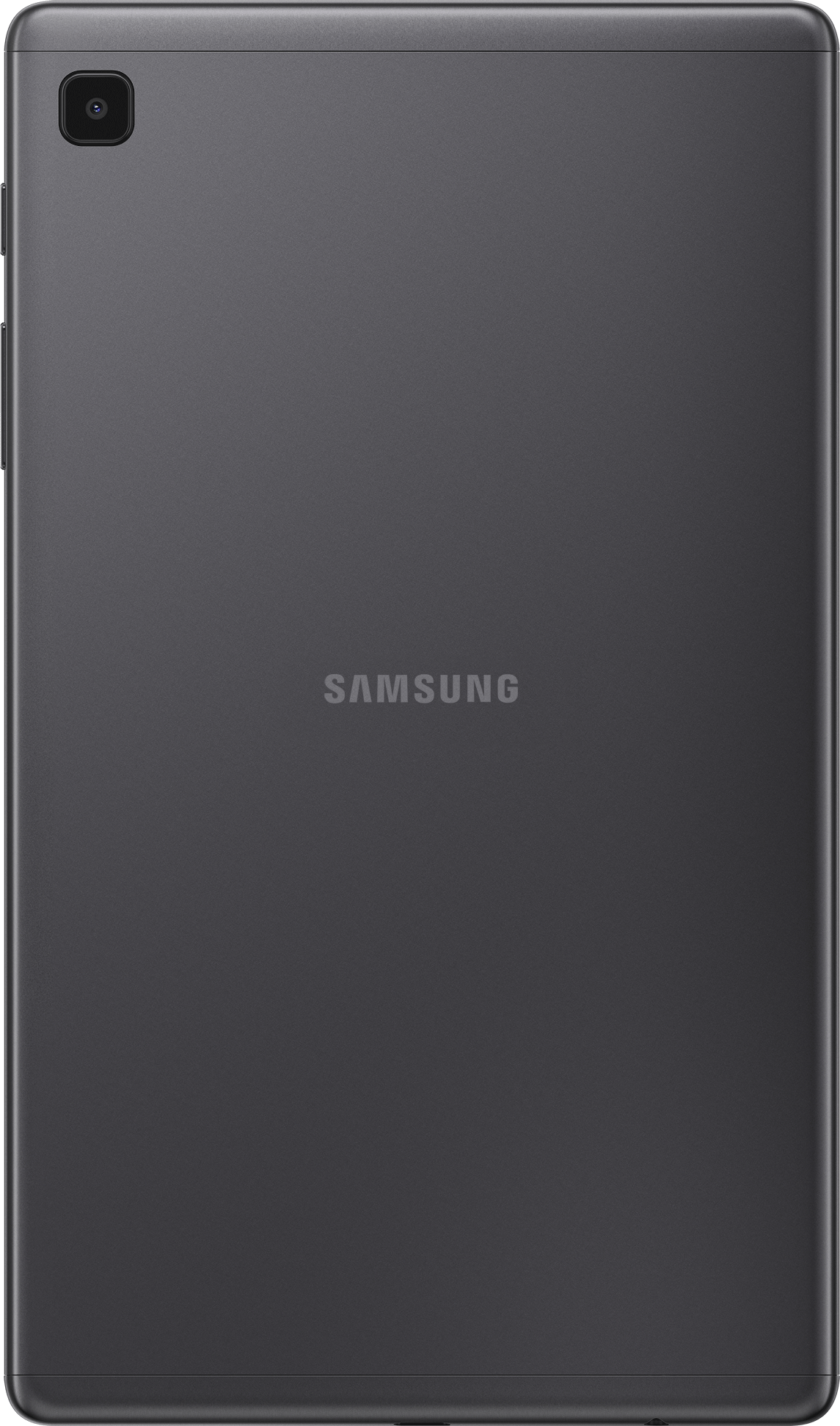 Achterkant van een donkere Samsung tablet met cameralens linksboven.