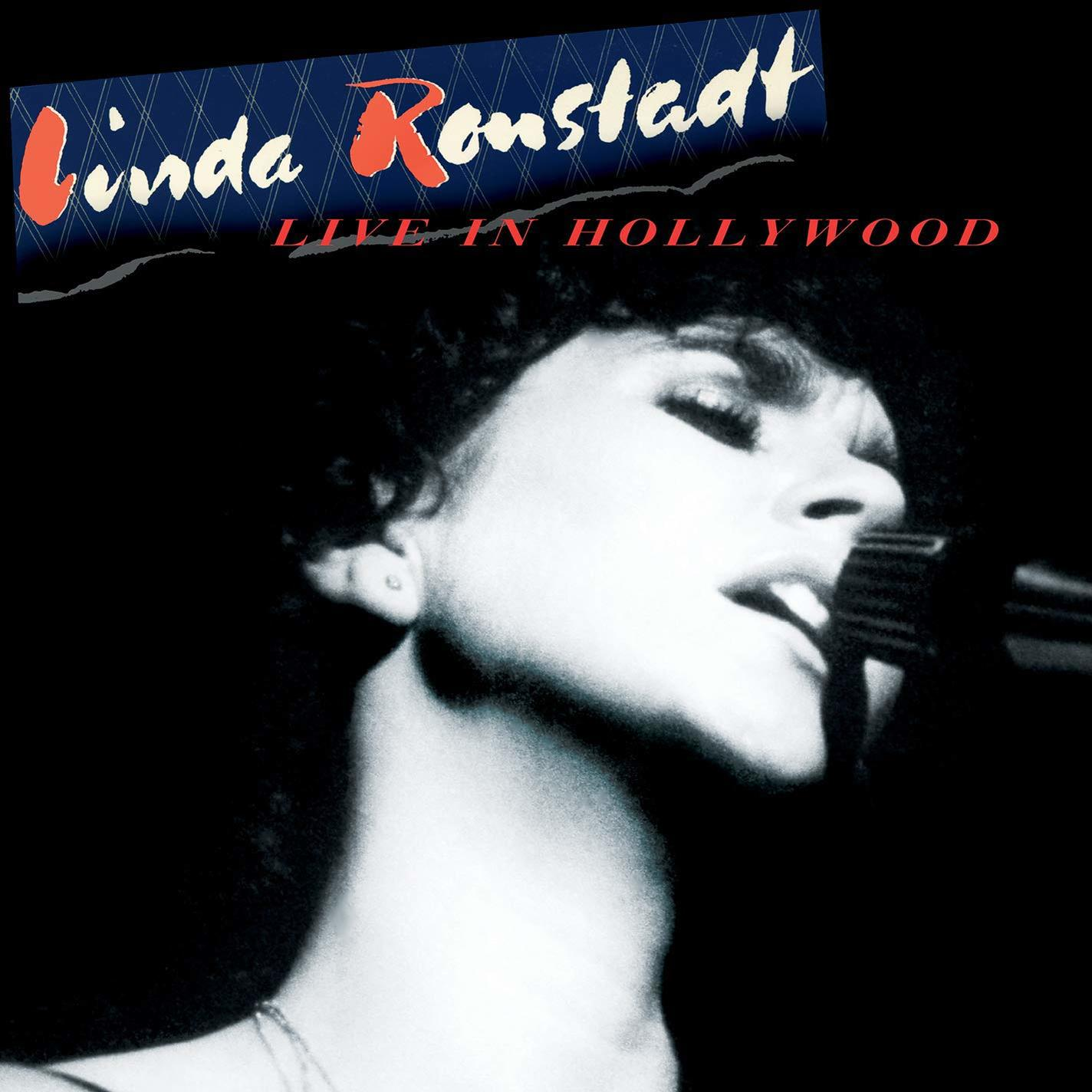 Linda Ronstadt album borítója. Fekete-fehér, arcközelije, mikrofon.