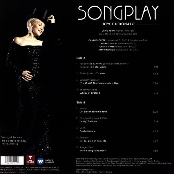 Joyce DiDonato CD-jének hátulja. A számok listája, egy fotó róla és a Warner Classics logója látható rajta.