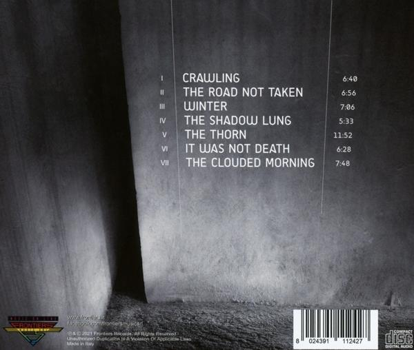 Albumcover mit Titelliste und Albumtitel. Grauer Hintergrund mit Textur.