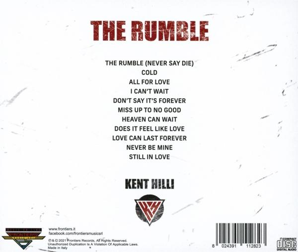 CD-Cover mit Songtiteln. Roter Text "The Rumble" oben, weißer Hintergrund und ein Logo unten.
