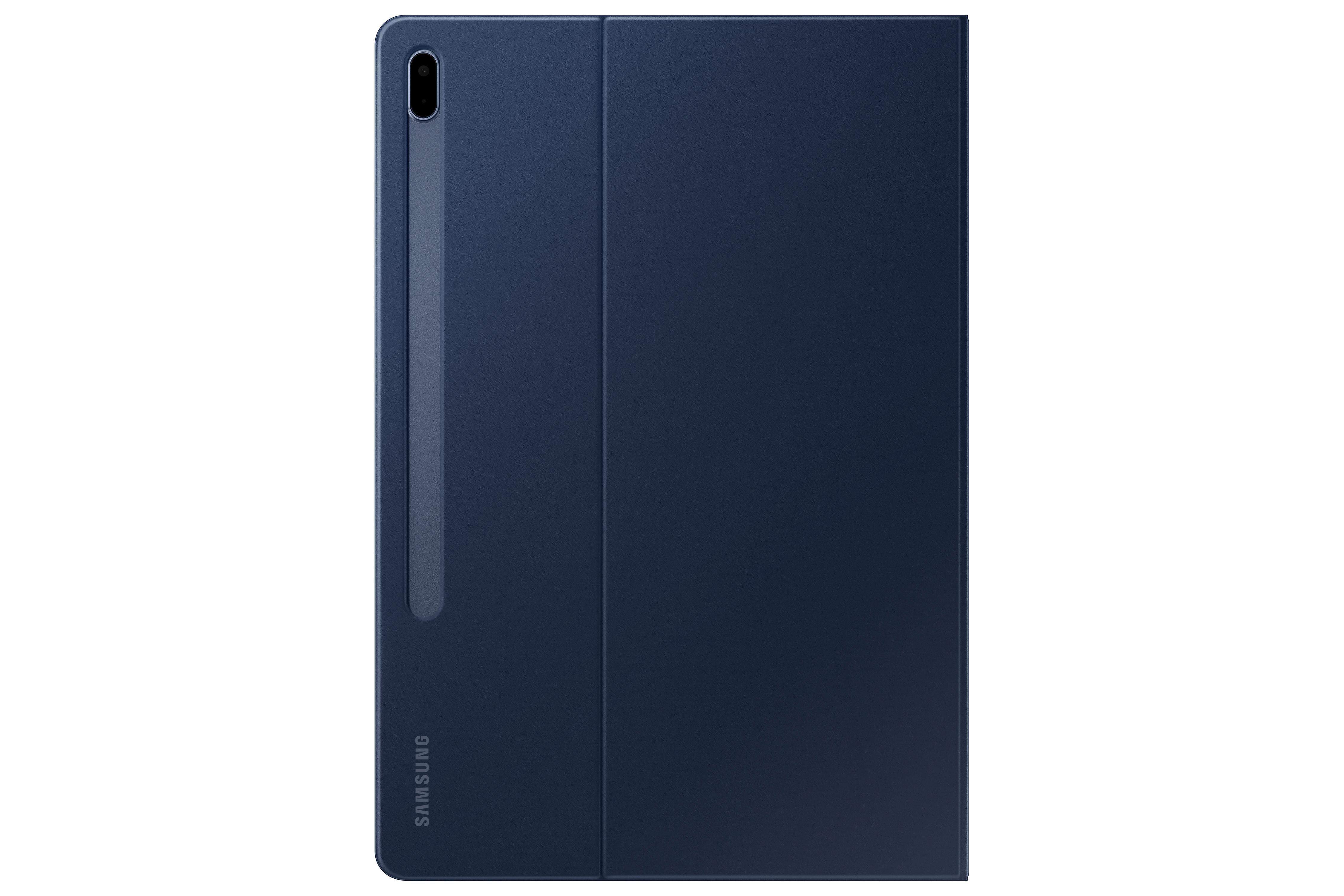 Dunkelblaue Tablet-Hülle mit Stifthalter und Samsung-Logo.