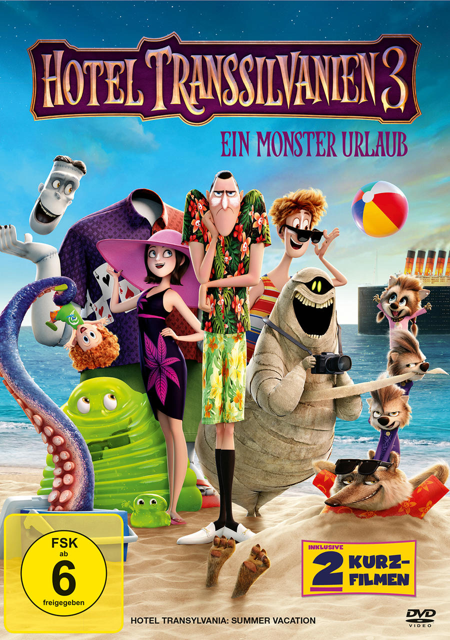 Filmplakat mit Monstern am Strand. Charaktere sind Dracula und andere in einer Sommerferienumgebung.