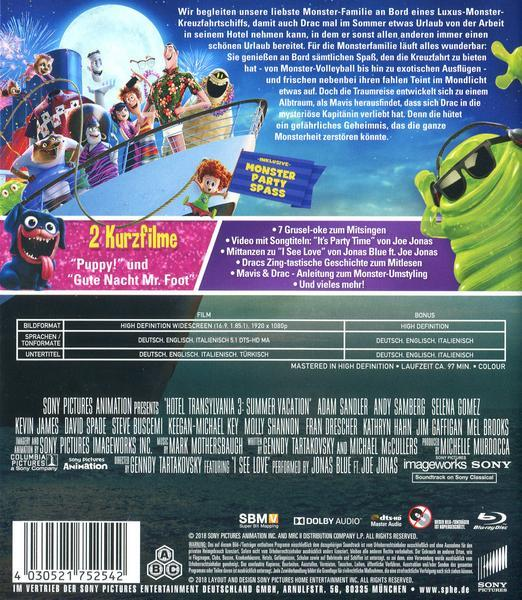 DVD-Rückseite mit Zeichentrickfiguren auf einem Kreuzfahrtschiff. Text in mehreren Sprachen.