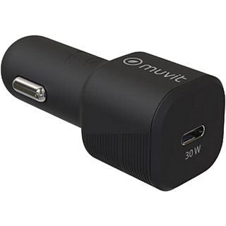 Cargador USB para coche - Muvit MCDCC0011, USB-C, Universal, 30W, Negro
