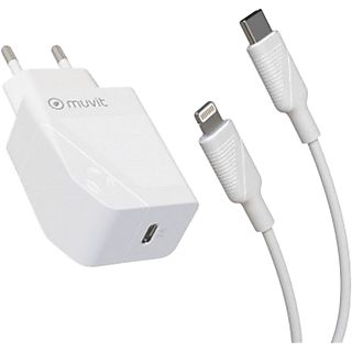 Cargador - Muvit MCPAK0043, Lightning a USB-C, 1 m, 20W, Blanco