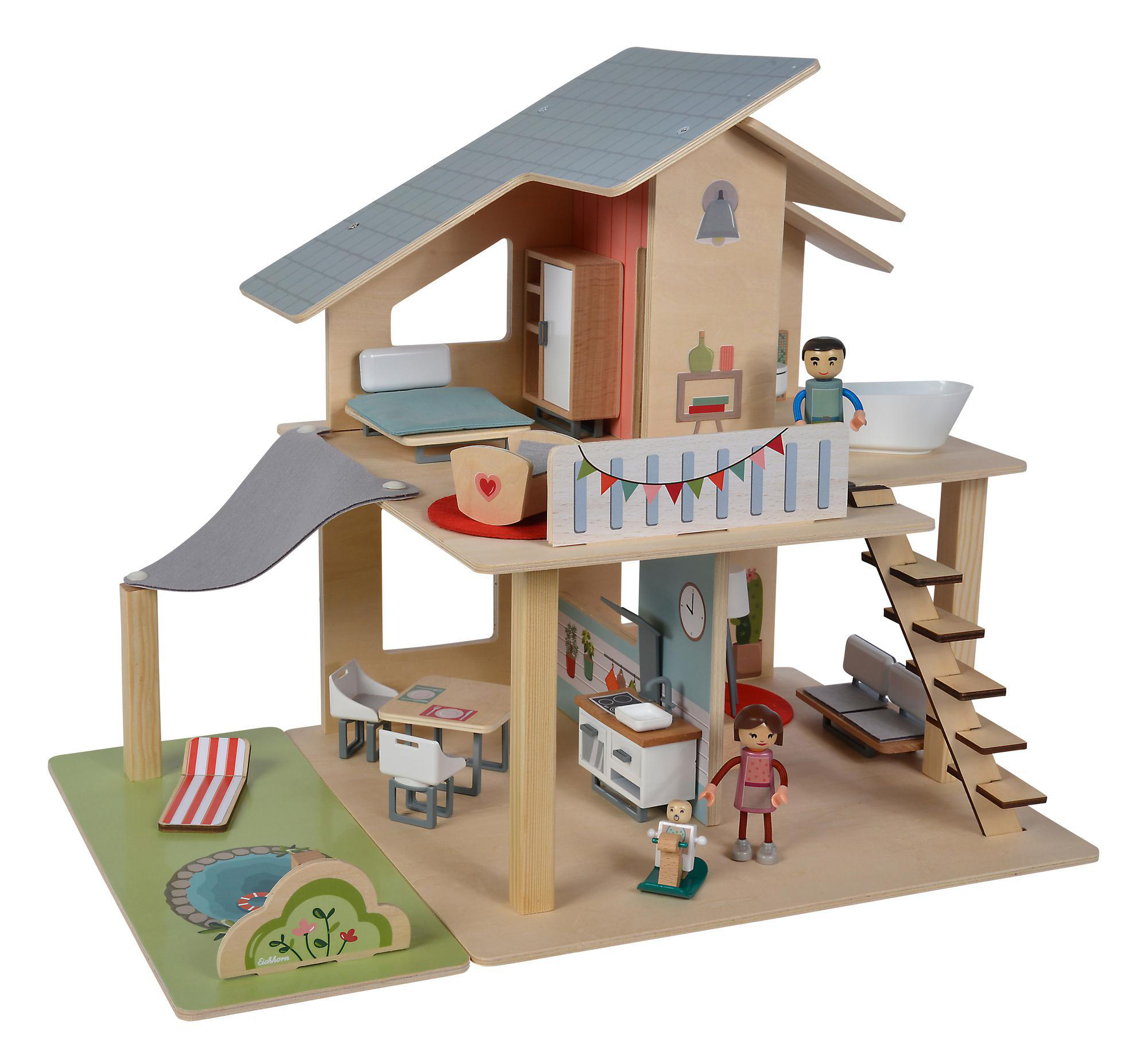 EICHHORN Puppenhaus mit Möbeln Holzspielset Mehrfarbig